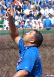 Carlos Zambrano points to the heavens